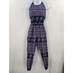 Staring at Stars Women's Small Boho Purple Floral‎ Halter Jumpsuit Romper Cotton